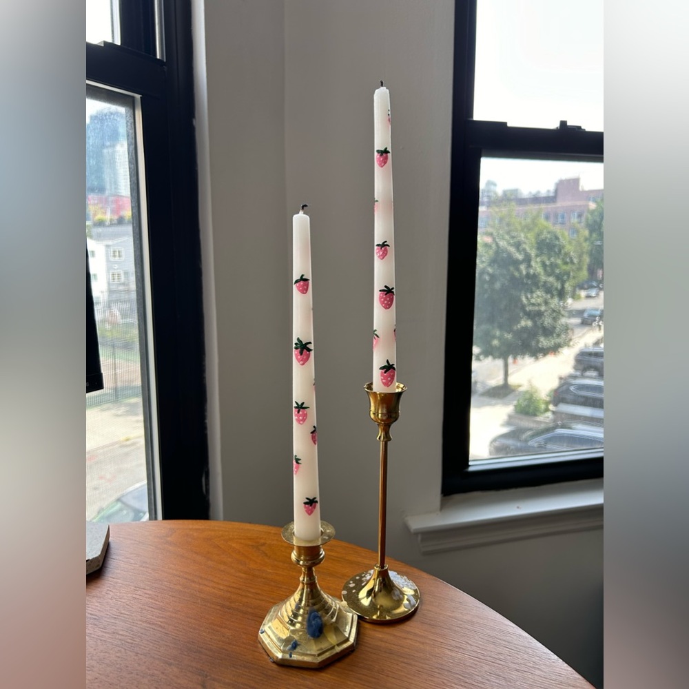 Hand Painted Candlesticks 🕯️- Strawberry 🍓 pink